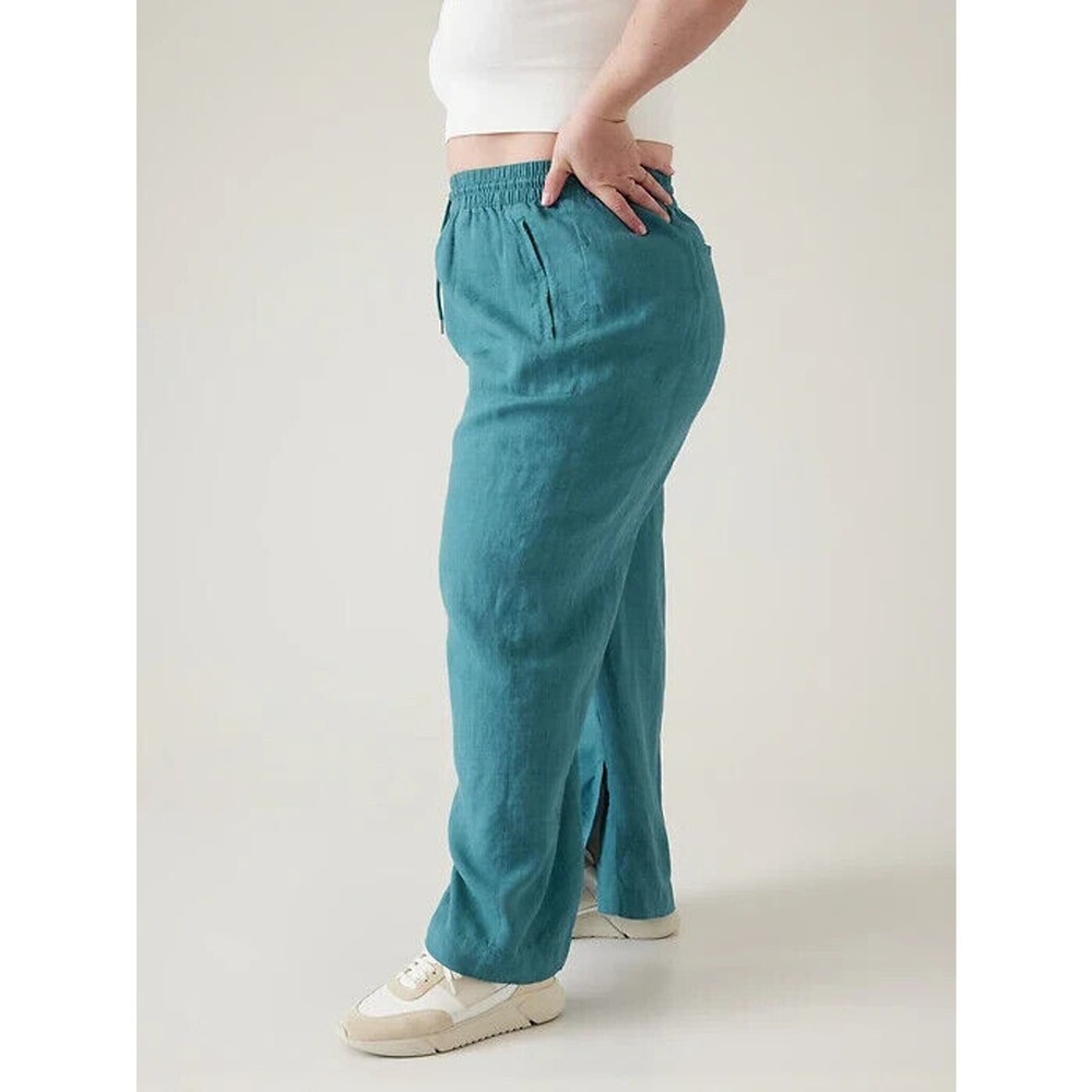 NWT Athleta Retreat Linen Wide Leg Pant Teal Blue/Green Women's Plus Size 26 - Picture 13 of 15